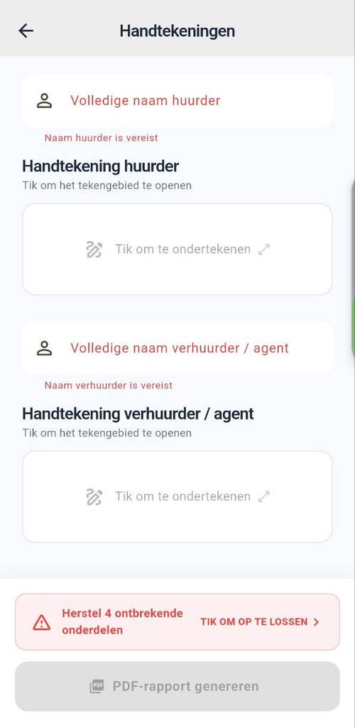 RentSpec digitale handtekening scherm voor huurder en verhuurder
